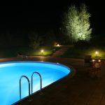 Pool and garden by night