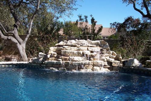 ornate stonework with falling water