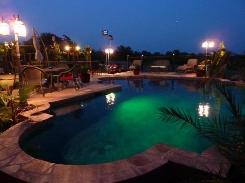 pool at night with security lights